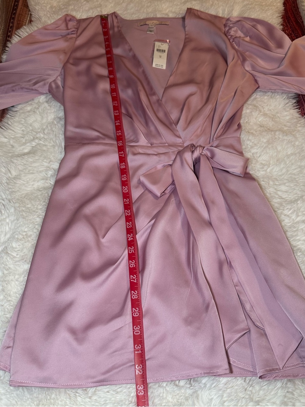 Hutch Pink Satin Faux Feather Wrap Mini Dress Size M NWT - Picture 11 of 16